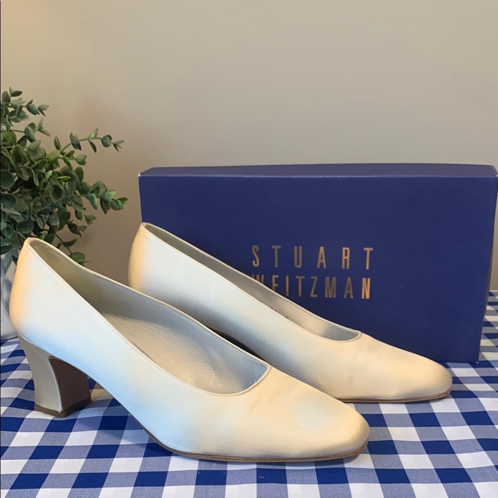 Stuart Weitzman Vintage Osmary White Satin Women's Heels